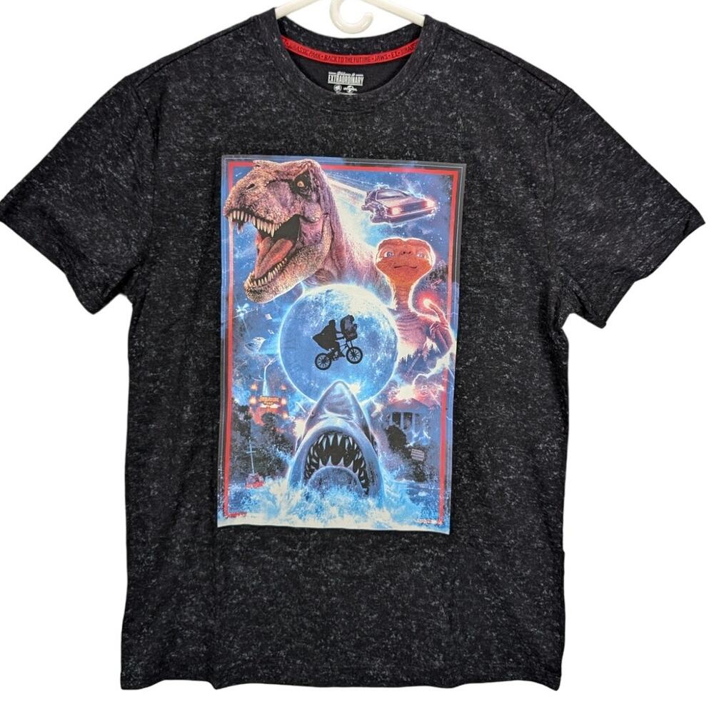 Universal Studios Shirt Mens Large Black ET Jaws Jurassic Park Back to future